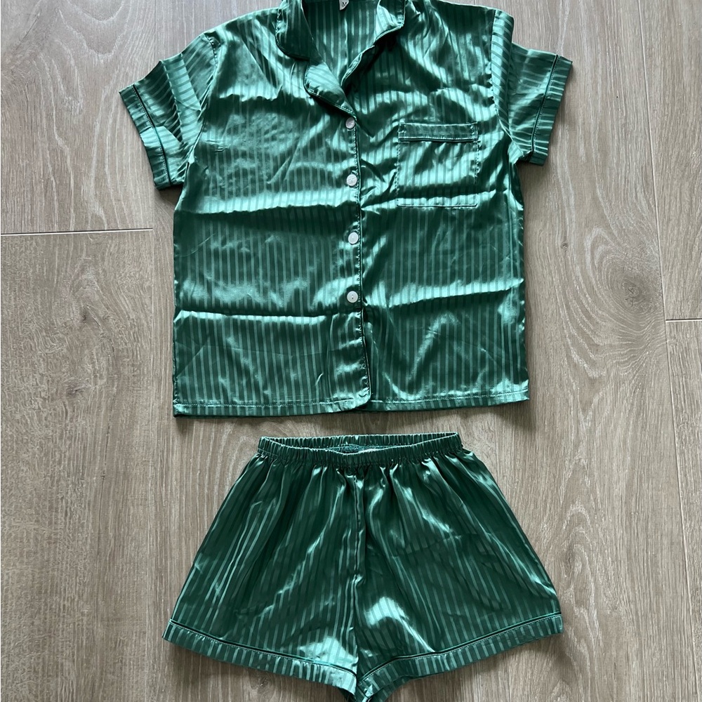 Green Satin Pajama Set